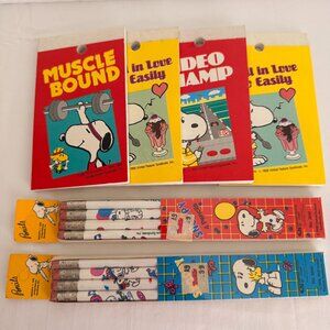 Vintage Peanuts Snoopy Lot 4 Plymouth Inc Note Pads 4-packs of Empire Pencils(2)